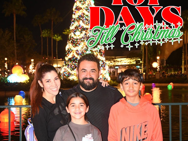 Family Christmas photo at Disney's Hollywood Studios Jingle Bell Jingle Bam